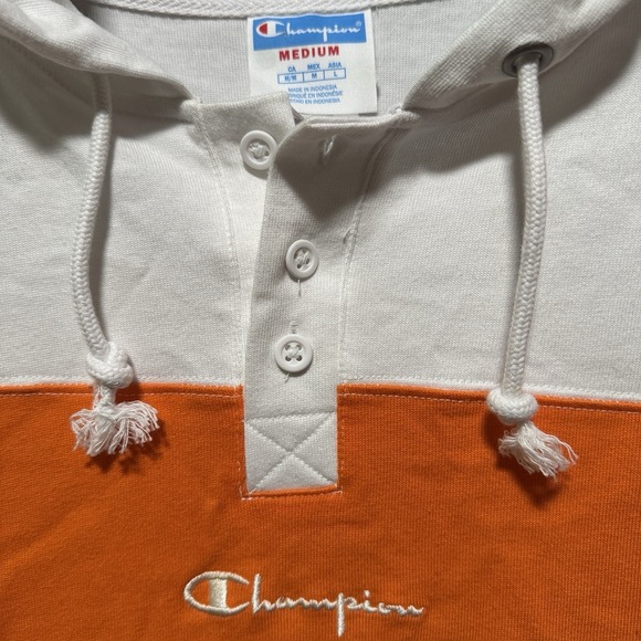 Champion Longsleeve Hoodie Mens Medium Loose Fit Heavyweight Retro Colorpatch - Picture 2 of 11